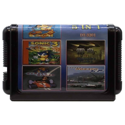 کارتریج پنج لبه بازی علاءالدین و سونیک ۳ و مسابقه خیابانی و سوپر موناکو و تاندربرد سگا کد DT-3201
